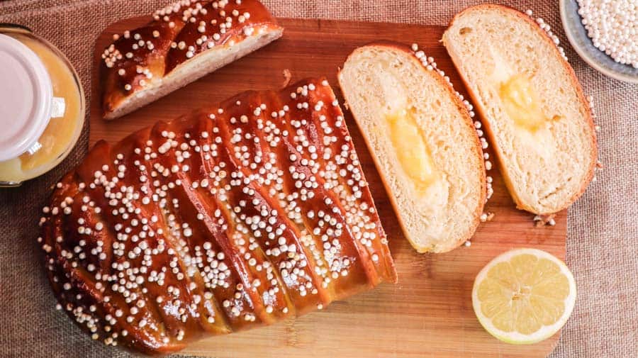 Beautiful Braided Lemon Loaf with Lemon Curd & Cream Cheese