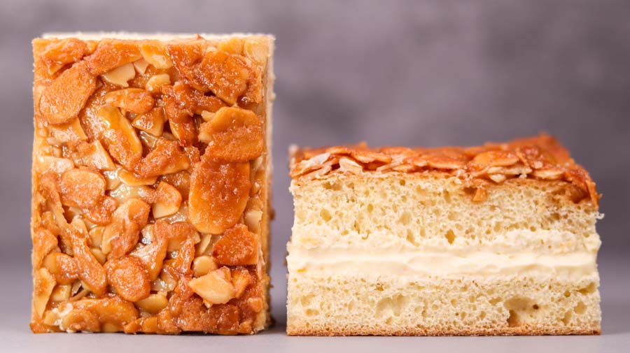 Amazing Almond Topped Diplomat Cream Filled Bee Sting Cake Recipe